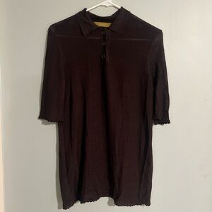 Marina Spadafora Brown tri-blend button collar blouse fits M made in italy